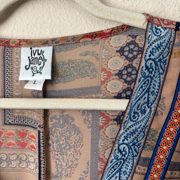 Ivy Jane Boho Printed V-Neck Flowy Peasant High Low Blouse Top - Picture 2 of 8